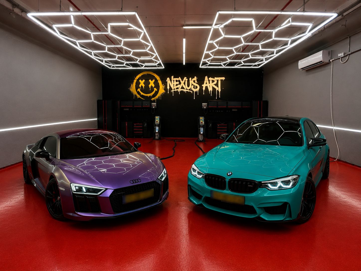 Audi R8 סגול ו-BMW טורקיז עם ציפוי PPF